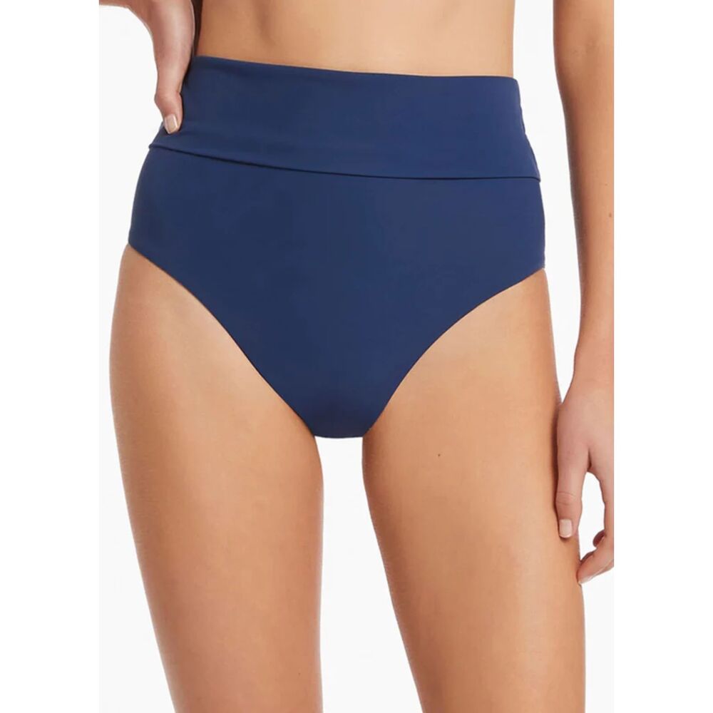 Jets Australia Jetset Fold Down High Waisted Bikini Bottom Pacific Blue NWT 10